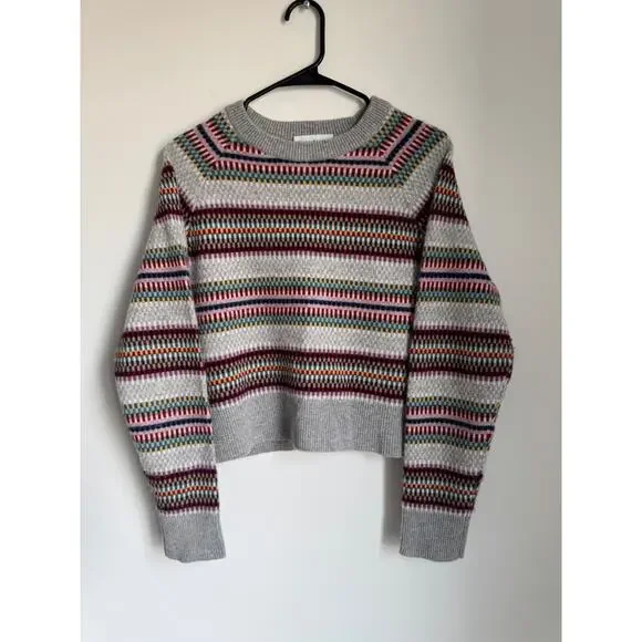 NWOT White + Warren Cashmere Check Striped Crewneck Sweater